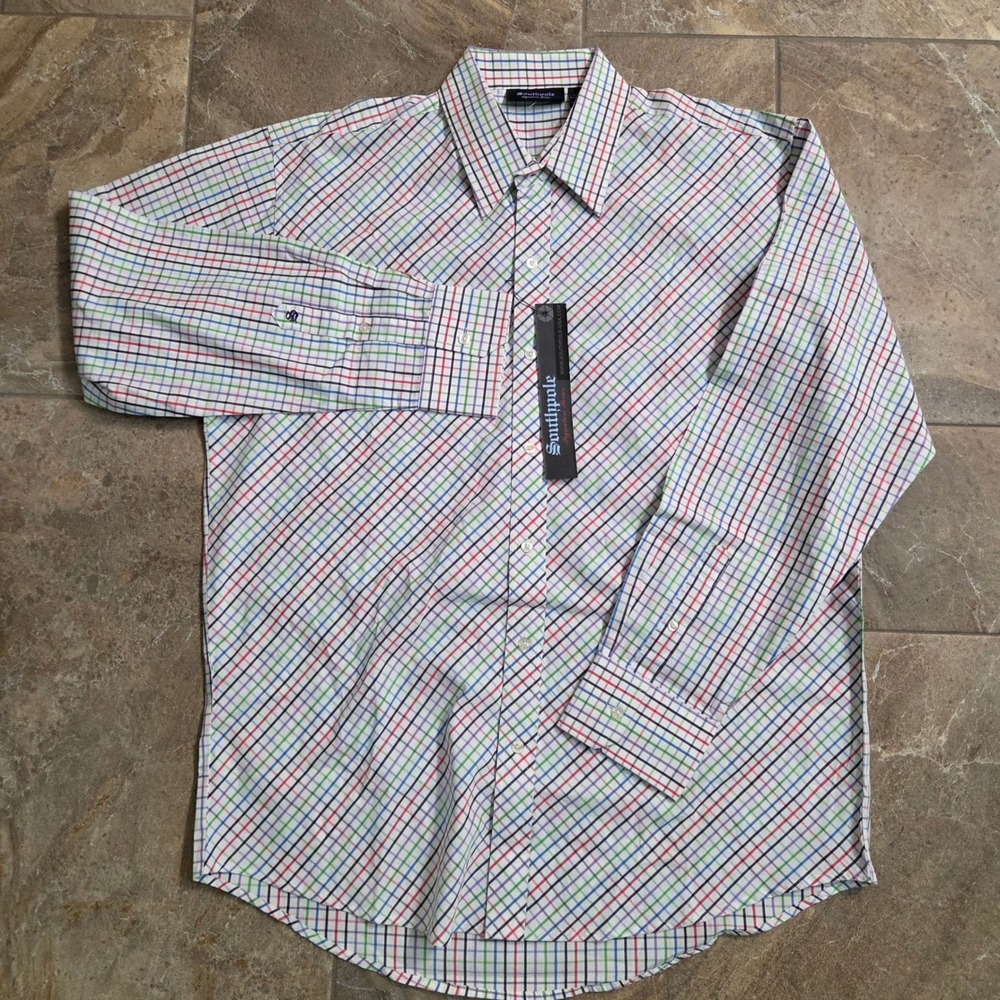Southpole Signature Series Mens XL Button Down Shirt 100% Cotton Grid Check NWT